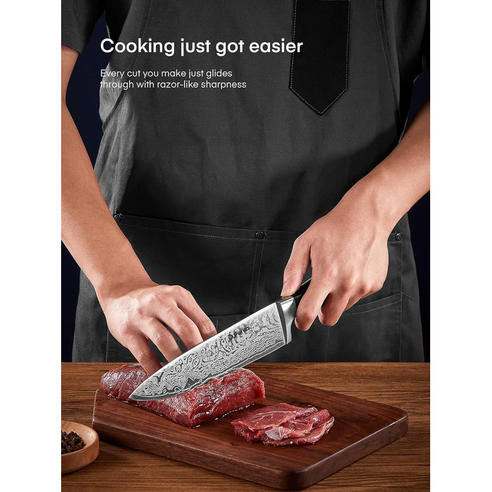 D.Perlla Self-Sharpening Knife Block Set - 14 Piece Stainless Steel Knife Set with Plastic Handle & Wood Block - Professional Kitchen Knife Set