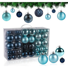 Набір прикрас для ялинки Agoer 100 шт. - блакитні кульки для ялинки з блискітками, пластикові, для декору ялинки на Новий Рік та Різдво