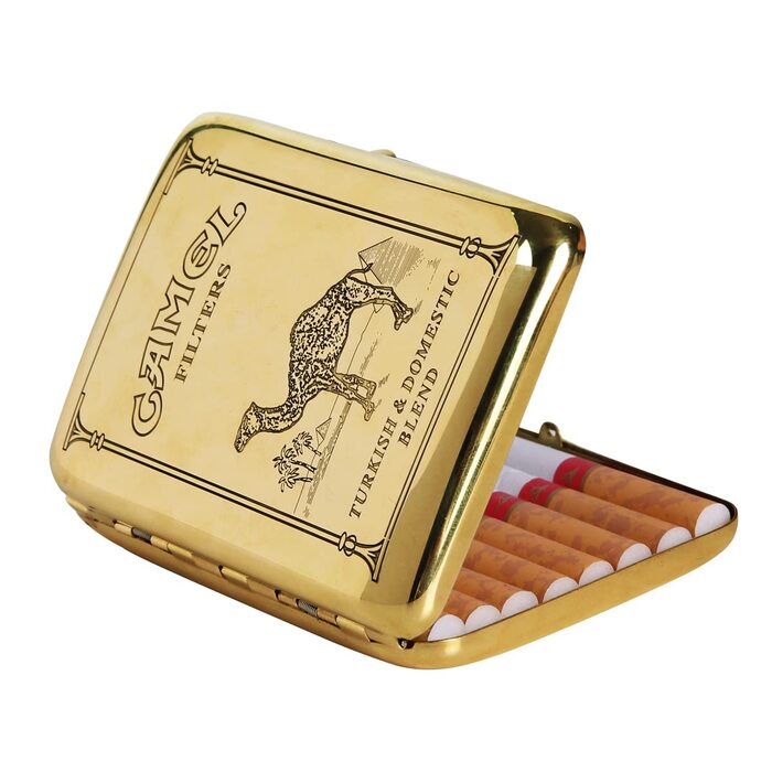 RWXCOW cigarette case for 16 cigarettes, 9.5x7 cm, gold