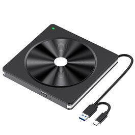 Зовнішній DVD/CD привід USB 3.0 та USB-C, DVD-записувач для ноутбука, ПК, Mac OS, Windows, Linux (Білий)