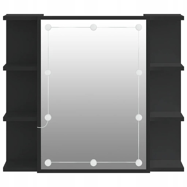 Шафа у ванну кімнату з дзеркалом та LED-підсвіткою, чорна, 70x16,5x60 см