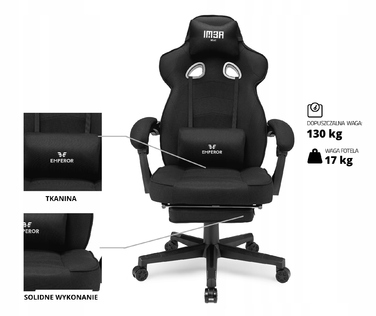 Ігрове крісло IMBA seat Emperor, тканина, чорне