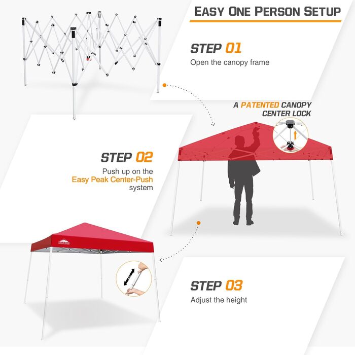 EAGLE PEAK 3 m x 3 m Pop-Up Tent with Sloping Legs (Red)