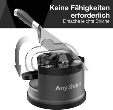 Механічна точилка для ножів AnySharp Pro, метал, PowerGrip, для всіх кухонних ножів, підходить для загартованої сталі та з хвилястою кромкою, світова якість, колір гангметал
