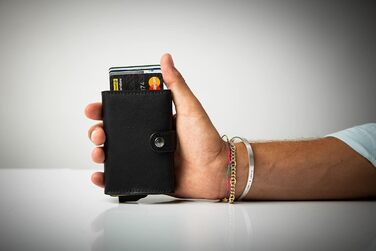 SLim жіноче та чоловіче портмоне - картхолдер з відділенням для монет та RFID захистом, Made in Italy (Чорний та Синій)