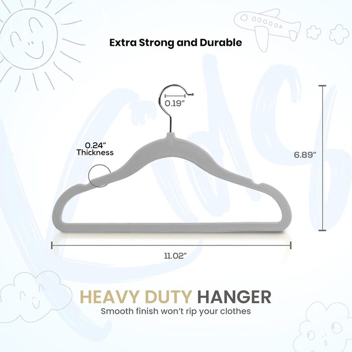 Плечики для дитячого одягу Utopia Home з велюру (30 шт.) – 27,9 см (11 дюймів) – міцні, неслизькі, сірі