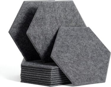 Акустичні гексагональні панелі Rdutuok для звукоізоляції, 12 шт, 30x26x1 см, шумопоглинаючі стінові панелі для студії, офісу та декору (темно-сірі)