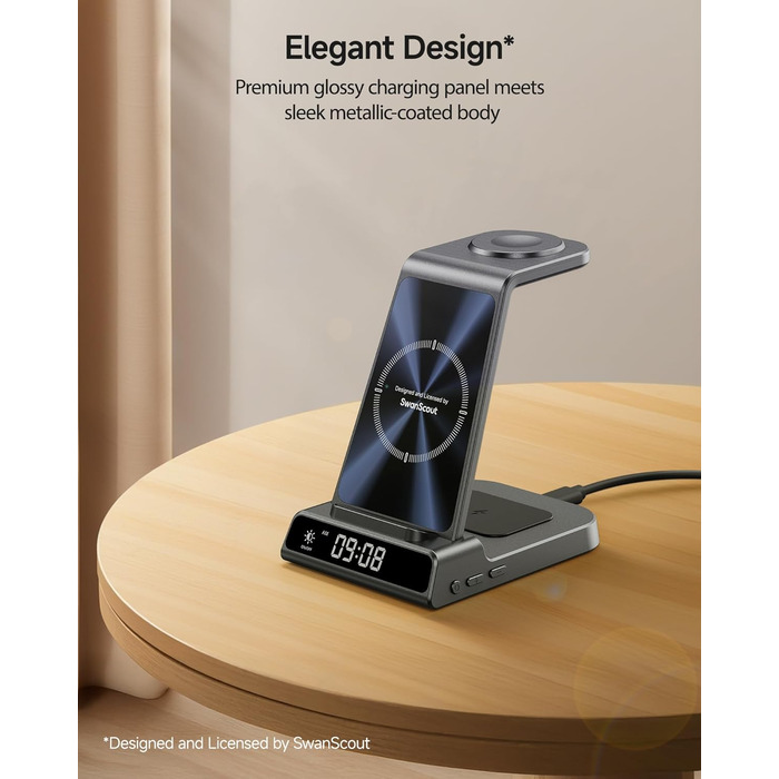 Бездротова зарядна станція 3-в-1 для Apple iPhone 16/15/14/13/12 Pro/Plus, Apple Watch Ultra 2/9/8/7/6/5, AirPods Pro/4/3/2 Tech-Grau