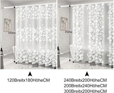 Штора для душу миюча біла, прозора 300x200 см, PEVA, з малюнком квіти-сніжинки, антигрибкова, для ванної кімнати