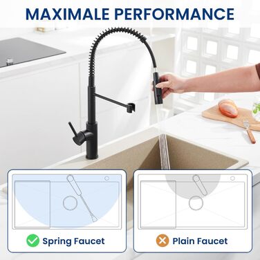 Змішувач кухонний CECIPA з витяжною лійкою, чорний, нержавіюча сталь, 360° обертання, 2 режими струменя