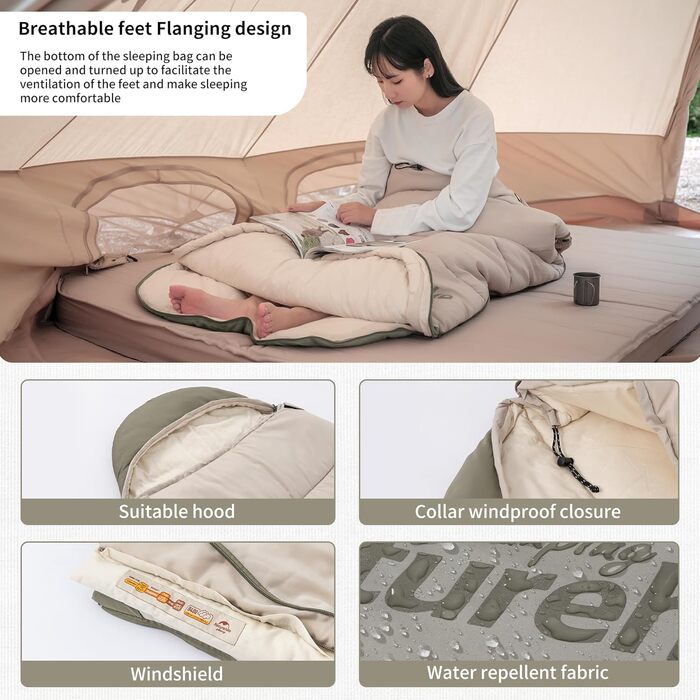 Спальний мішок Naturehike для дорослих: легкий, теплий, бавовняний, для кемпінгу та туризму (зелений, B300)