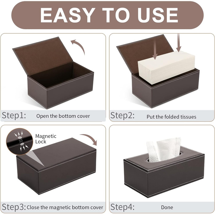 Коробка для серветок прямокутної форми KINGFOM™ для дому, офісу, авто (білий, коричневий)