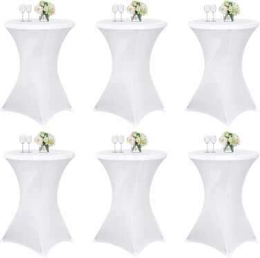 6 Piece Table Covers Table Spandex Stretch Tablecloth 80cm, for Bistro Table Ø 80-85 cm, For Round Table Wedding Birthday Party Banquet Table Decoration (80 cm, white)