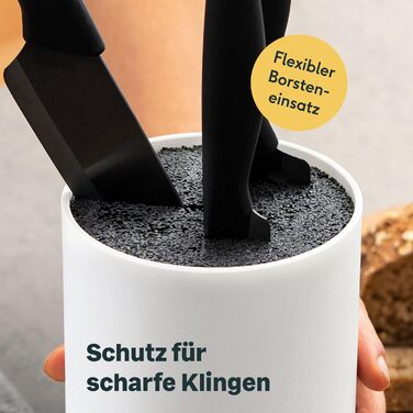 SILBERTHAL Universal Knife Block - Removable brush insert - without knives - unequipped - Knife storage with stainless steel ring - White