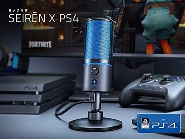 Razer Seiren X для PlayStation - USB конденсаторний мікрофон для стрімінгу PS4/PS5 (чорно-синій) з антивібраційним кріпленням та кнопкою вимкнення звуку