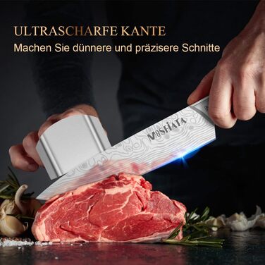 Набір кухонних ножів MOSFiATA, 5 шт. з нержавіючої сталі: кухонний, сантоку, універсальний, для хліба, для очищення з захистом пальців та подарунковою коробкою