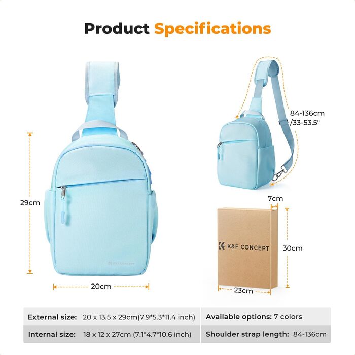 Сумка для камери K&F Concept, сумка-переноска на плечі, фоторюкзак, маленький, водонепроникний, регульований плечовий ремінь, рюкзак для DSLR/SLR камери, об'єктив, 5 літрів, блакитний