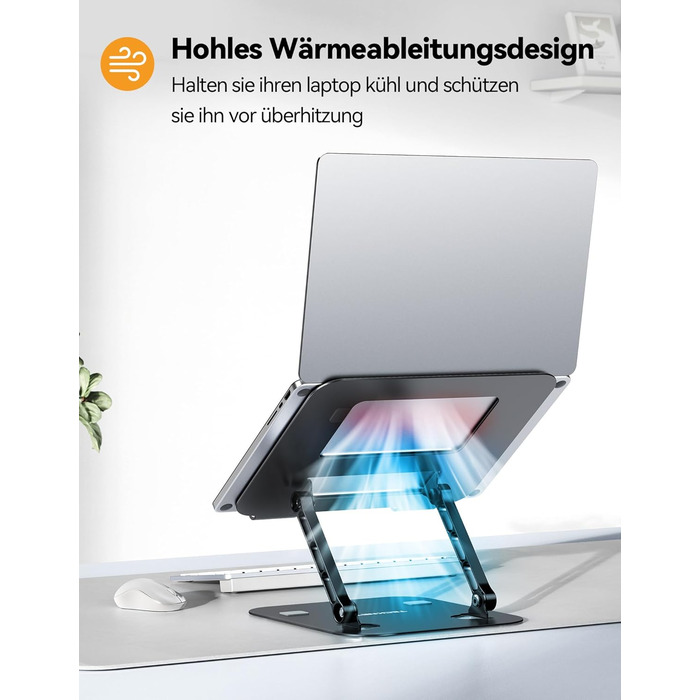 Підставка для ноутбука TECKNET, регульована по висоті, ергономічна, складна, портативна, з вентиляцією, сумісна з ноутбуками та планшетами 11-17.3 дюймів (чорна)