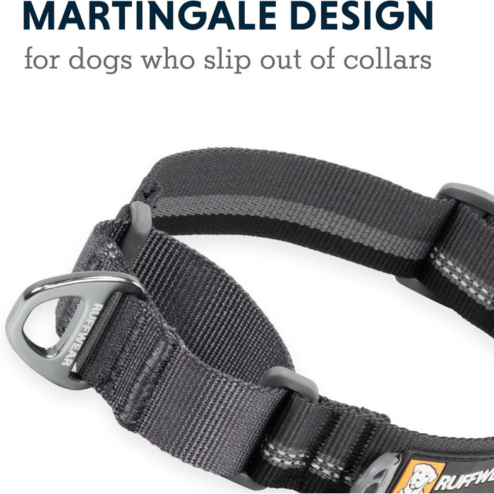 Нашийник для собак Ruffwear Web Reaction, регульований, з алюмінієвим кільцем V-подібної форми та бічною відкриваністю, зручний, світловідбиваючий, сірий (Basalt Grey), 11'-14'