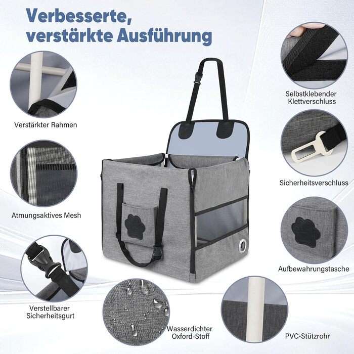 Автомобільний лежак для собак 44x40x40 см – міцний лежак з ременями безпеки та сіткою, знімний кошик для собак на заднє сидіння, водонепроникний та зручний