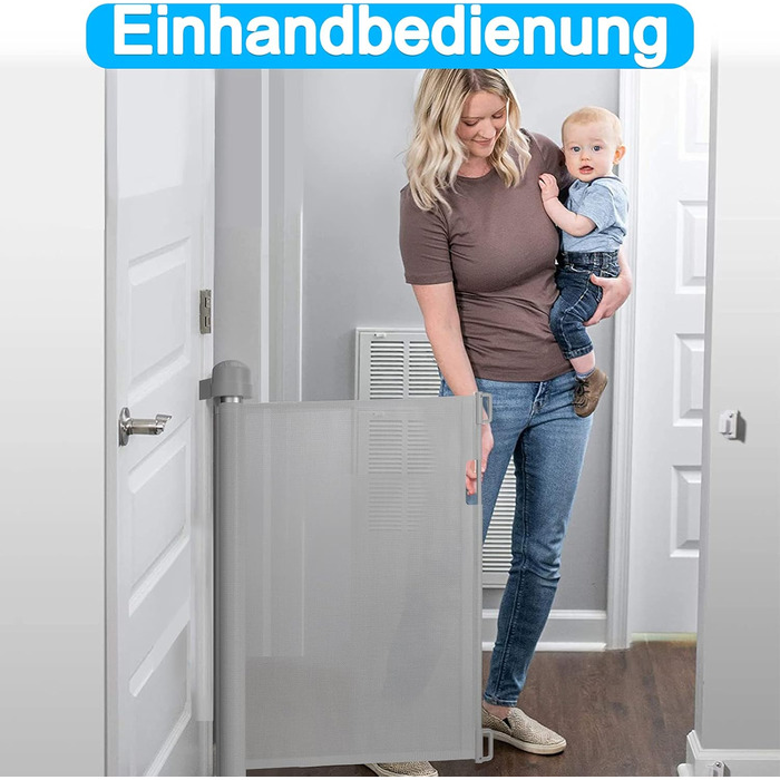 Захист для воріт NAIZY: ролетний захист від сходів, сітка для дітей та собак, висувна бар'єра для дому та вулиці (150см, сірий)