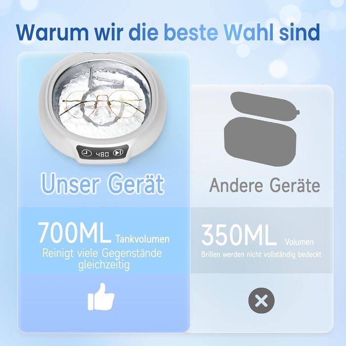 Ультразвуковий очищувач Kunphy 700мл: для годинників, ювелірних виробів, монет, бритв. 48 кГц, 3 програми
