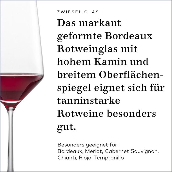 Бокали для червоного вина Zwiesel Glas Pure, набір 2 шт, бордоські келихи з кришталю Tritan®, для вина, придатні для миття в посудомийній машині, виробництво Німеччина