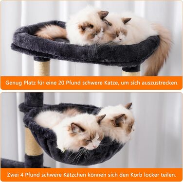 Багатоповерховий котячий будиночок Heybly Kratzbaum HCT025G, 173 см, з 16 стовпчиками для дряпання, 2 платформами, гамаком, печерею та іграшками