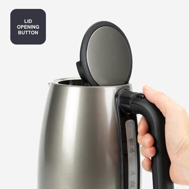 Електричний чайник BLACK+DECKER BXKE2202E 1.2L, 2200W, нержавіюча сталь, поворотна база 360°, для лівшів, з автовимкненням