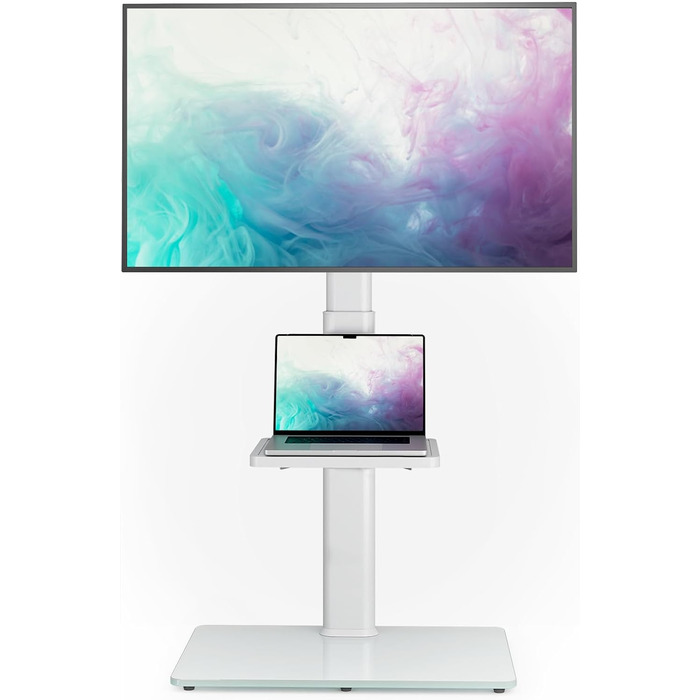 Adjustable TV Stand for 32-65 inch TVs - Swivel & Tilt, 2-Tier Shelves, VESA 400x400, 35kg Capacity (White)