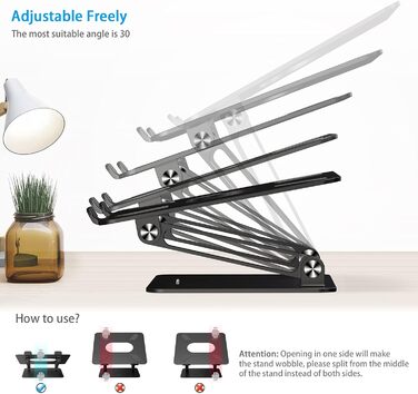 Adjustable Aluminum Laptop Stand - Ventilated Laptop Holder for 10-17 inch Laptops - Compatible with MacBook, Dell, HP, Samsung, Acer