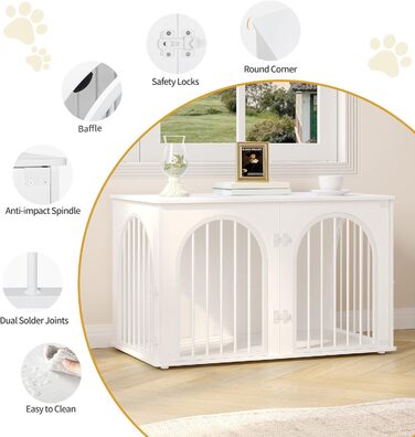 Клітка для собак Hzuaneri, 100 см, 3 двері, сучасний дизайн, для дому, висока міцність, 100 x 60 x 63 см, DFC84101B (білий)