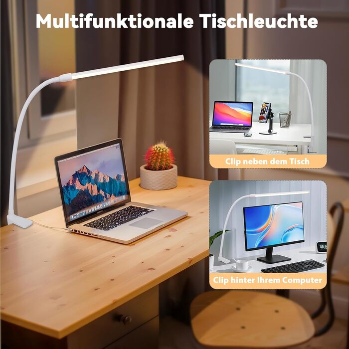 Лампа для столу Homefire LED з кріпленням, регульована яскравість: чорна, 5 рівнів яскравості, 5W, гнучка, для офісу, кабінету, захист очей, денне світло, USB