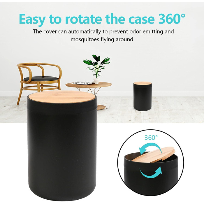 Набір для ванної кімнати MissFox 6 предметів: мильниця, дозатор миючого засобу, сміттєвий бак, тримач для зубних щіток, бачок для води, дозатор мила, аксесуари для ванної кімнати з бамбука, білий/чорний