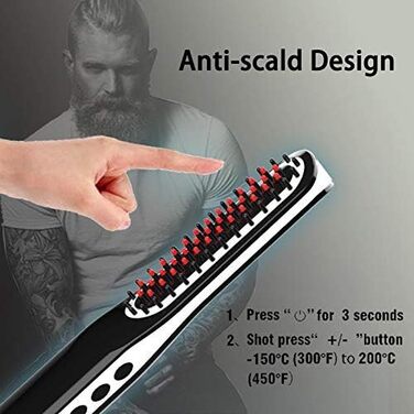 Men's Beard Straightening Brush - Cordless Travel Size with Auto Shut-Off & Anti-Scald Protection