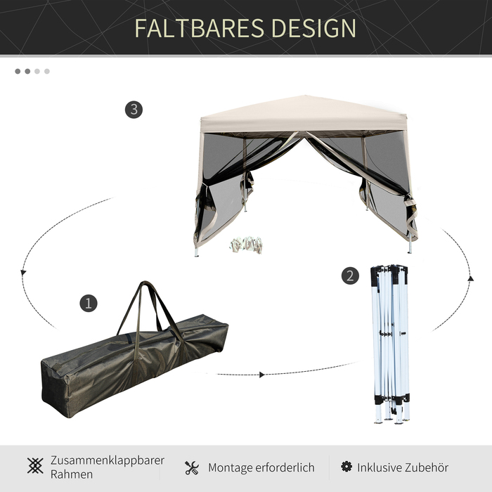 Павільйон Outsunny Faltpavillon, 3x3 м з боковими стінками та сумкою для перенесення, сталь та оксфорд, бежевий, ідеально підходить для садових вечірок та заходів.