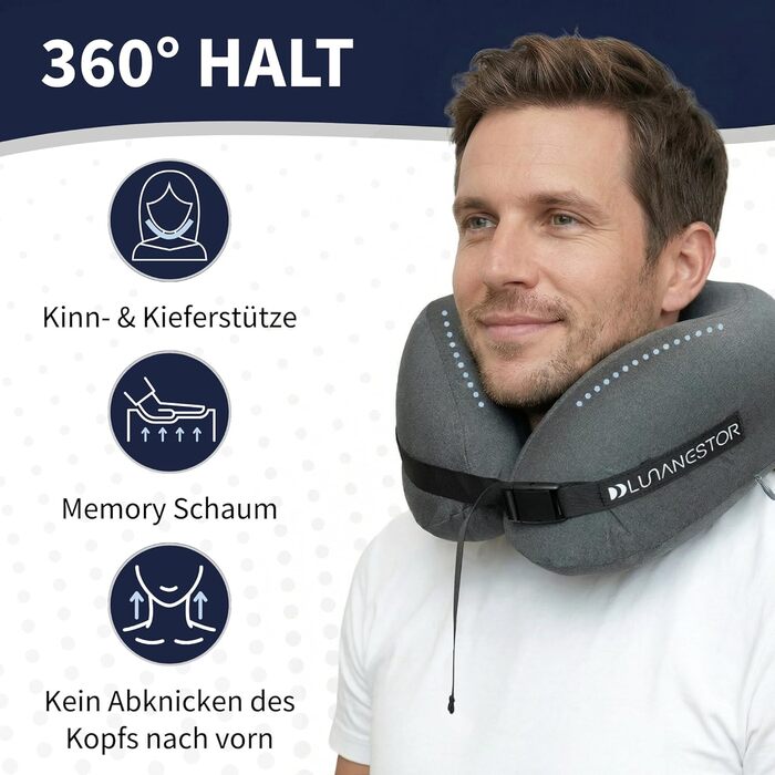 Подушка для подорожей з Memory Foam: для літака, авто, потяга – анатомічна, сіра, з чохлом