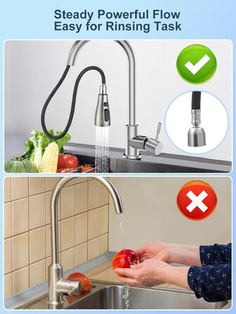 Кухонний змішувач SREWOHS PRO з висувним виливом, 360° обертання, 4 режими розпилення, однорегуляторний, високий вилив, ABS-розпилювач для кухонної мийки, проста установка