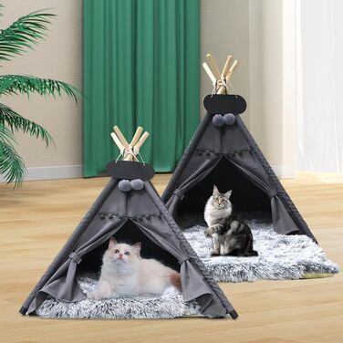 Зручне собаче намет Tipi з плюшевим матрацом, 50x50x60 см, темно-сірий