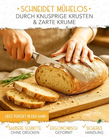 Ніж для хліба KRUSTENZAUBER з хвилястим лезом, 20 см, нержавіюча сталь. Великий ніж для нарізання хліба та булочок, для точного та легкого нарізання.