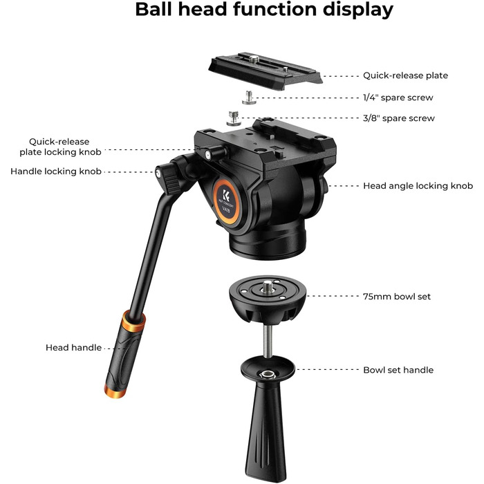 Штатив для камери K&F CONCEPT VA18+ VH081: професійний відеоштатив з поворотним кріпленням, 184 см, для DSLR та відеокамер
