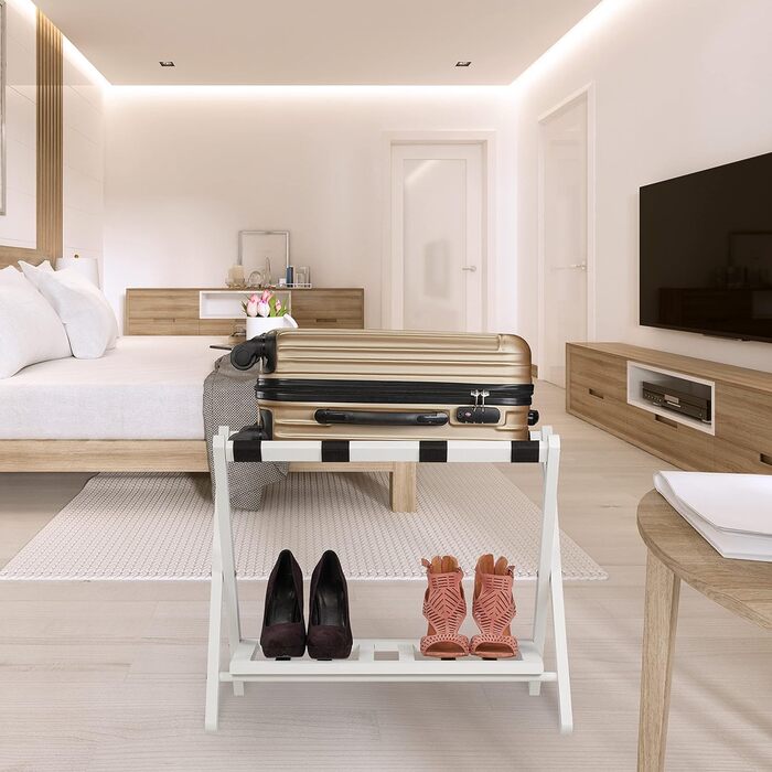 Relaxdays Folding Suit Stand, Suit Stool Wood, HBT: 54.5 x 66 x 44.5 cm, 2 Shelves, Suit Storage Hotel, white, 10029975_49