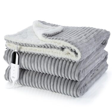 Електрична ковдра з підігрівом YDW 200x180 см з автовимкненням - тепла та затишна ковдра для ліжка, захист від перегріву, пральна, сіра