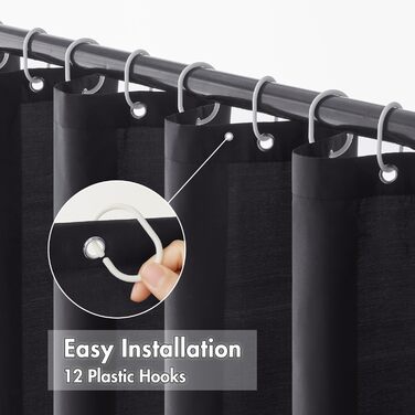 Шторка для душу MIULEE 180x200 см, зелена, водонепроникна, антигрибкова, текстильна, для ванни та душу, з 12 кільцями