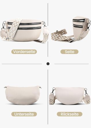 Жіноча сумка через плече FerLord з широким ременем, поясна сумка (бананка) з 3 відділеннями, стильна сумка-мішечок з PU шкіри, бежевий колір