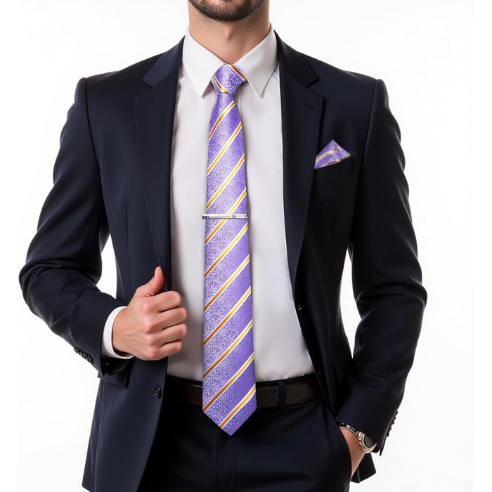 Диванні краватка з принтом смужки, комплект: краватка, нагрудна хустинка, запонки, зажим для краватки. Підходить для весілля, ділових зустрічей та формальних заходів. Колір: оливковий/чорний.