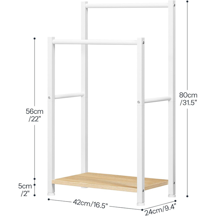 HOOBRO Тримач для рушників, стійка для рушників, мотузка для сушіння, 2 перекладини, для рушників, одягу, ковдр, газет, економія місця, стабільна, білий та натуральний колір