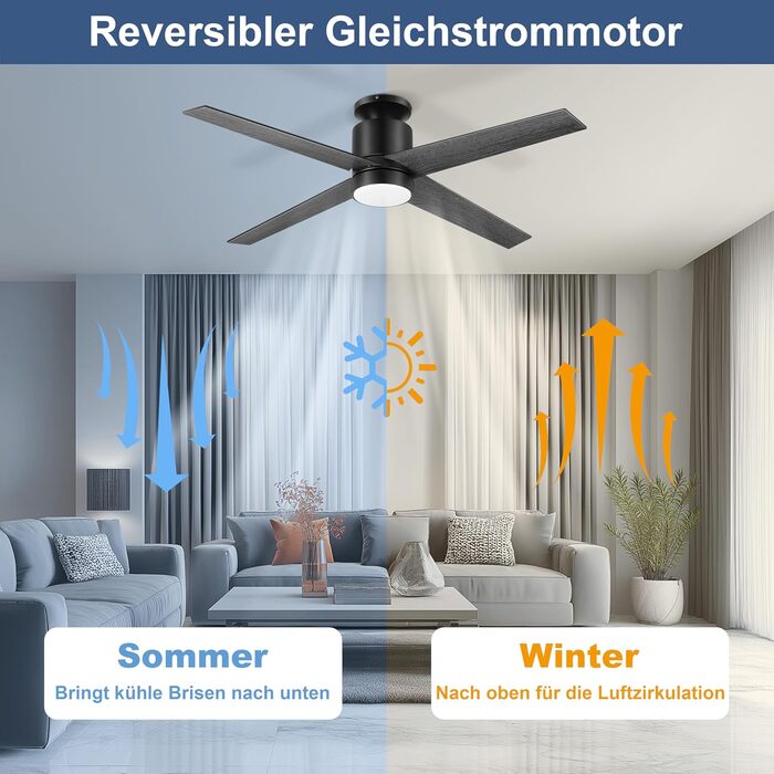 Стеляний вентилятор Ohniyou з підсвіткою та пультом керування – 96,5 см (38 дюймів). Тихий, регульований, для спальні, тераси, внутрішнього/зовнішнього використання (Чорний, сучасний)