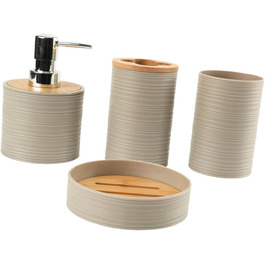 Набір аксесуарів для ванної кімнати Perfk: мильниця, стакан для води, тримач для зубних щіток, зелений (бежевий)