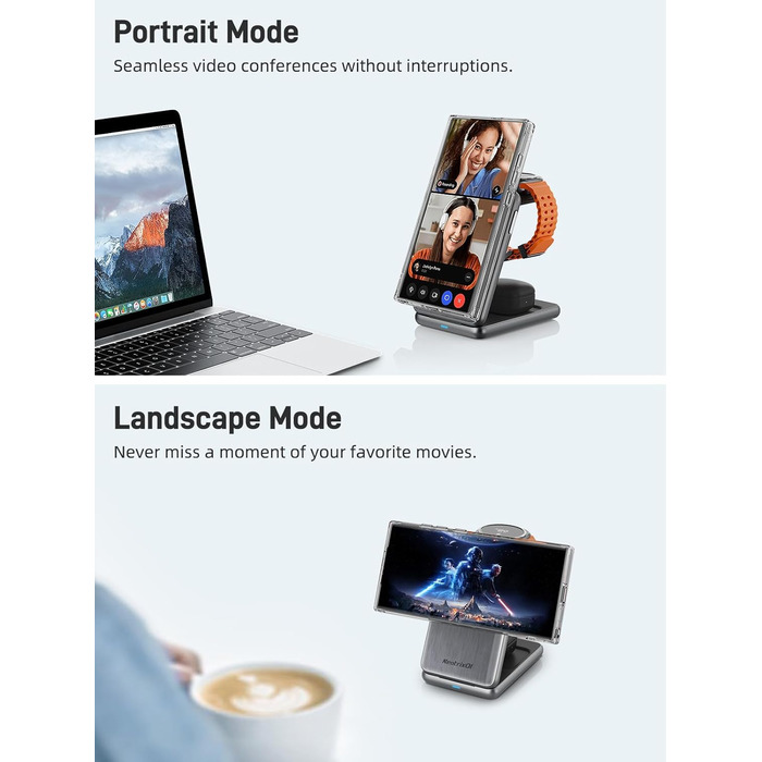 Магнітна зарядна станція 3-в-1 для Samsung Galaxy S25 Ultra/S24 з MagSafe, зарядка для годинників Galaxy Watch Ultra/8/7/6, бездротовий зарядний пристрій для подорожей (сріблястий)